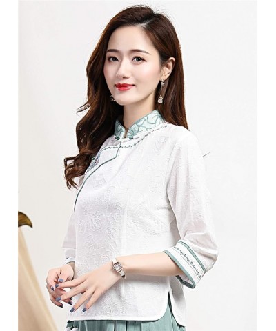 3/4 Sleeve Women's Chinese Top Linen Blouse Qipao Shirt 2830 Green $12.80 Tops