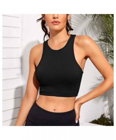 3 Piece Crop Tops for Women Crew Neck Sleevless Top Seamless Ribbed Racerback Workout Cropped Tank Top Black Black Black $12....