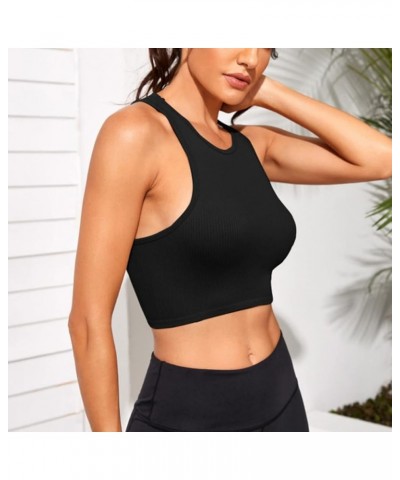 3 Piece Crop Tops for Women Crew Neck Sleevless Top Seamless Ribbed Racerback Workout Cropped Tank Top Black Black Black $12....