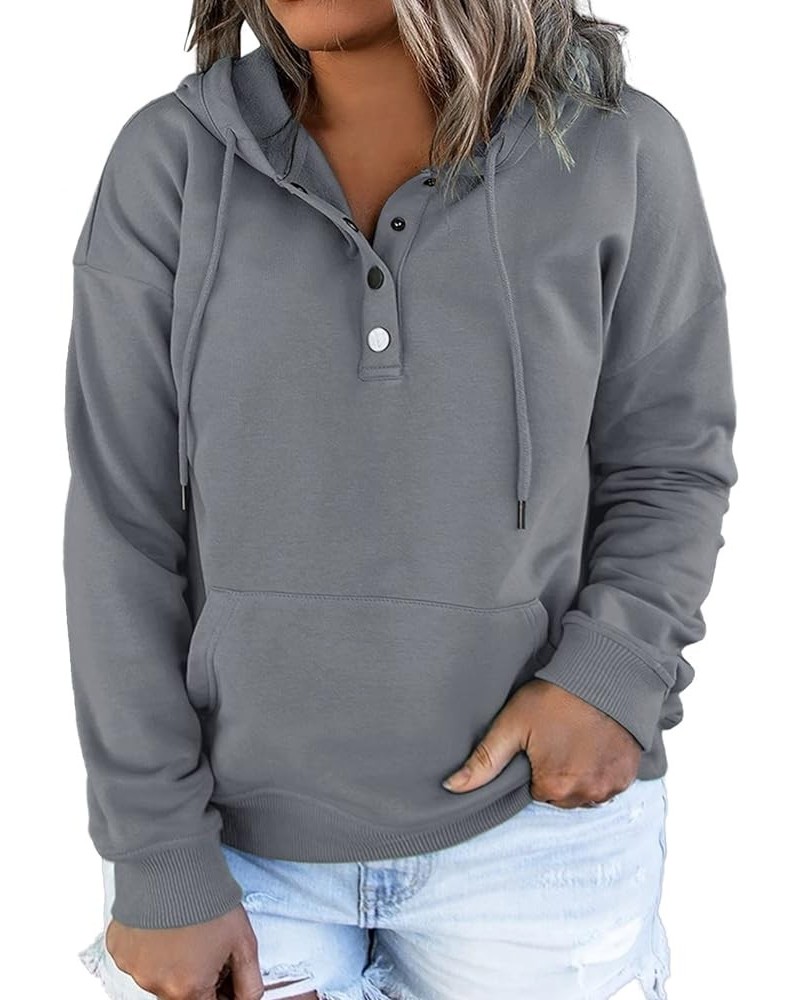 Womens Plus Size Hoodies Tops Casual Long Sleeve Drawstring Button Down Pullover Sweatshirt with Pocket(1X-5X) B Gray $18.45 ...