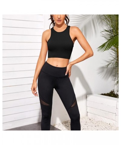 3 Piece Crop Tops for Women Crew Neck Sleevless Top Seamless Ribbed Racerback Workout Cropped Tank Top Black Black Black $12....