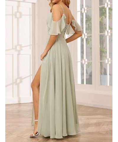 V Neck Off Shoulder Bridesmaid Dresses - Long Formal Dress for Wedding Chiffon Light Blue $34.57 Dresses