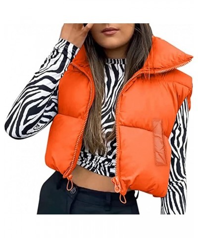 Women/Girls Winter Crop Vest Lightweight Sleeveless Warm Outerwear Puffer Vest Padded Gilet Pp-orange $10.06 Vests