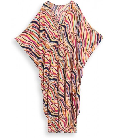 Women's Kaftan Dresses Plus Size Caftan Loungewear Printed Bathing Suit Cover ups Long Beach Tops Flowy Resort Wear Red Strip...