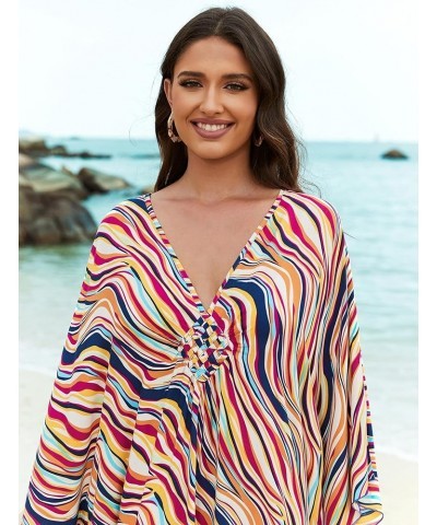 Women's Kaftan Dresses Plus Size Caftan Loungewear Printed Bathing Suit Cover ups Long Beach Tops Flowy Resort Wear Red Strip...