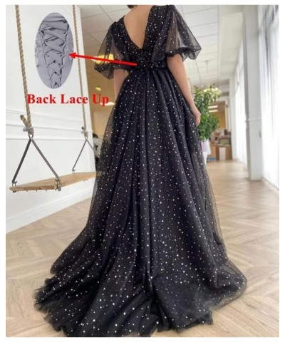 Starry Tulle Prom Dresses Long Sparkle Puffy Sleeve Formal Evening Party Gown with Pocket Light Grey-b $40.49 Dresses