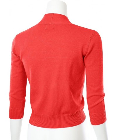 3/4 Sleeve Solid Open Bolero Cropped Cardigan for Women (S-3XL) Msg1-hotcoral $11.20 Sweaters