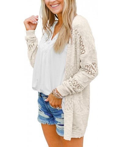 Women's Knit-Cardigan Open Front Cardigan Sweater Casual Long Sleeve Mesh Crochet Coat Cream Beige $15.40 Sweaters