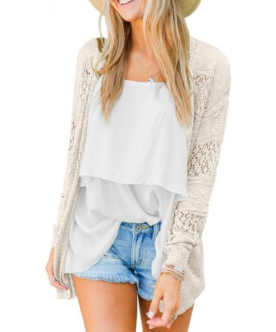 Women's Knit-Cardigan Open Front Cardigan Sweater Casual Long Sleeve Mesh Crochet Coat Cream Beige $15.40 Sweaters