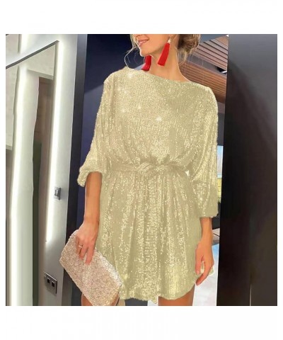 Sequin Dress for Party Night Women's Sparkle Glitter Club Dress Sexy Mock Neck Birthday Dress for Date Night Goldc2 $8.09 Dre...