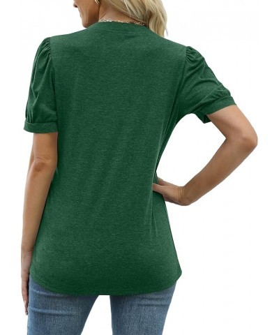 Womens Pleated V Neck T Shirts Summer Puff Short Sleeve Tunic Tops Casual Blouses 6-green $11.99 Tops