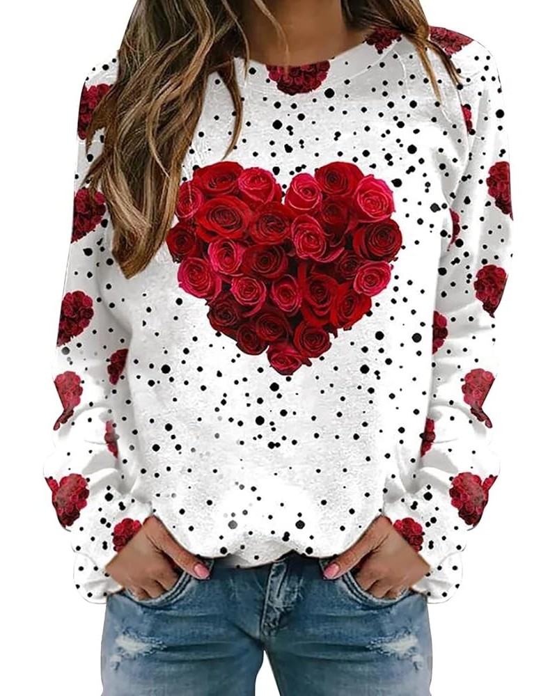 Valentine Sweatshirt Women Cute Love Heart Print Graphic Shirt Pullover Crewneck Long Sleeve Tops Loose Funny Comfy E-red $7....