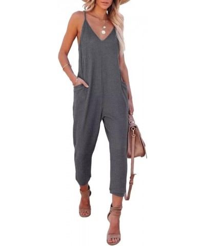 Women's Casual Solid Lace Tank Jumpsuits V-Neck Spaghetti Strap Romper Sleeveless Long Jumpsuit Z1 Deep Grey $13.74 Jumpsuits