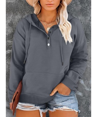 Womens Plus Size Hoodies Tops Casual Long Sleeve Drawstring Button Down Pullover Sweatshirt with Pocket(1X-5X) B Gray $18.45 ...
