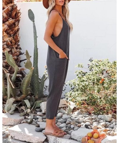 Women's Casual Solid Lace Tank Jumpsuits V-Neck Spaghetti Strap Romper Sleeveless Long Jumpsuit Z1 Deep Grey $13.74 Jumpsuits