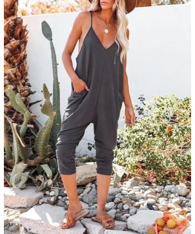 Women's Casual Solid Lace Tank Jumpsuits V-Neck Spaghetti Strap Romper Sleeveless Long Jumpsuit Z1 Deep Grey $13.74 Jumpsuits