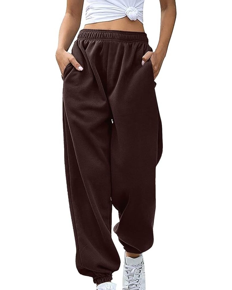 Womens Stretch Pants Elastic Waist Casual Loose Foot Fleece Sweatpants Women's Running Pants Flowy Pajama Pants Plus D-brown ...