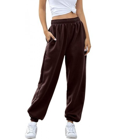 Womens Stretch Pants Elastic Waist Casual Loose Foot Fleece Sweatpants Women's Running Pants Flowy Pajama Pants Plus D-brown ...