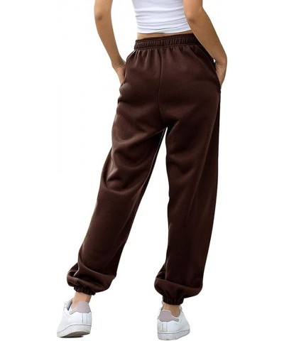 Womens Stretch Pants Elastic Waist Casual Loose Foot Fleece Sweatpants Women's Running Pants Flowy Pajama Pants Plus D-brown ...