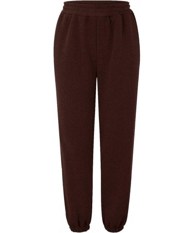 Womens Stretch Pants Elastic Waist Casual Loose Foot Fleece Sweatpants Women's Running Pants Flowy Pajama Pants Plus D-brown ...