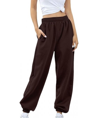 Womens Stretch Pants Elastic Waist Casual Loose Foot Fleece Sweatpants Women's Running Pants Flowy Pajama Pants Plus D-brown ...