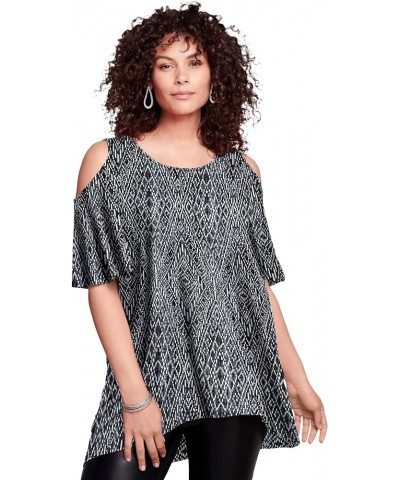 Women's Plus Size Cold-Shoulder Ultra Femme Tunic Black Batik Diamonds $22.92 Tops