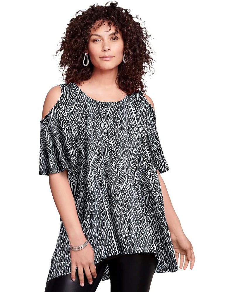 Women's Plus Size Cold-Shoulder Ultra Femme Tunic Black Batik Diamonds $22.92 Tops