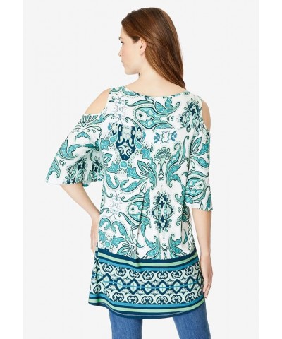 Women's Plus Size Cold-Shoulder Ultra Femme Tunic Black Batik Diamonds $22.92 Tops