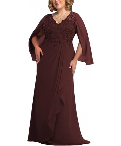 Plus Size Chiffon Mother of The Bride Dress for Wedding Guest Lace Appliques Formal Evening Dress LD0289 Burgundy $23.10 Dresses