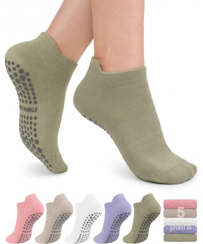 5 Pairs Pilates Grip Socks Yoga Socks with Grips for Women, Non-Slip Athletic Socks for Ballet, Dance, Workout, Hospital 06 G...