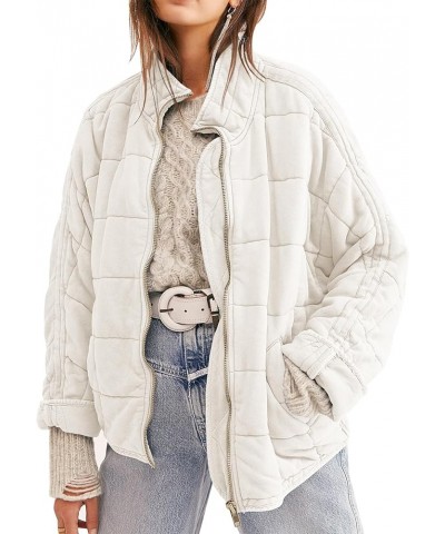 Womens Winter Dolman Long Sleeve Full-zip Quilted Jacket Coat Warm Outerwear Beige $42.89 Jackets
