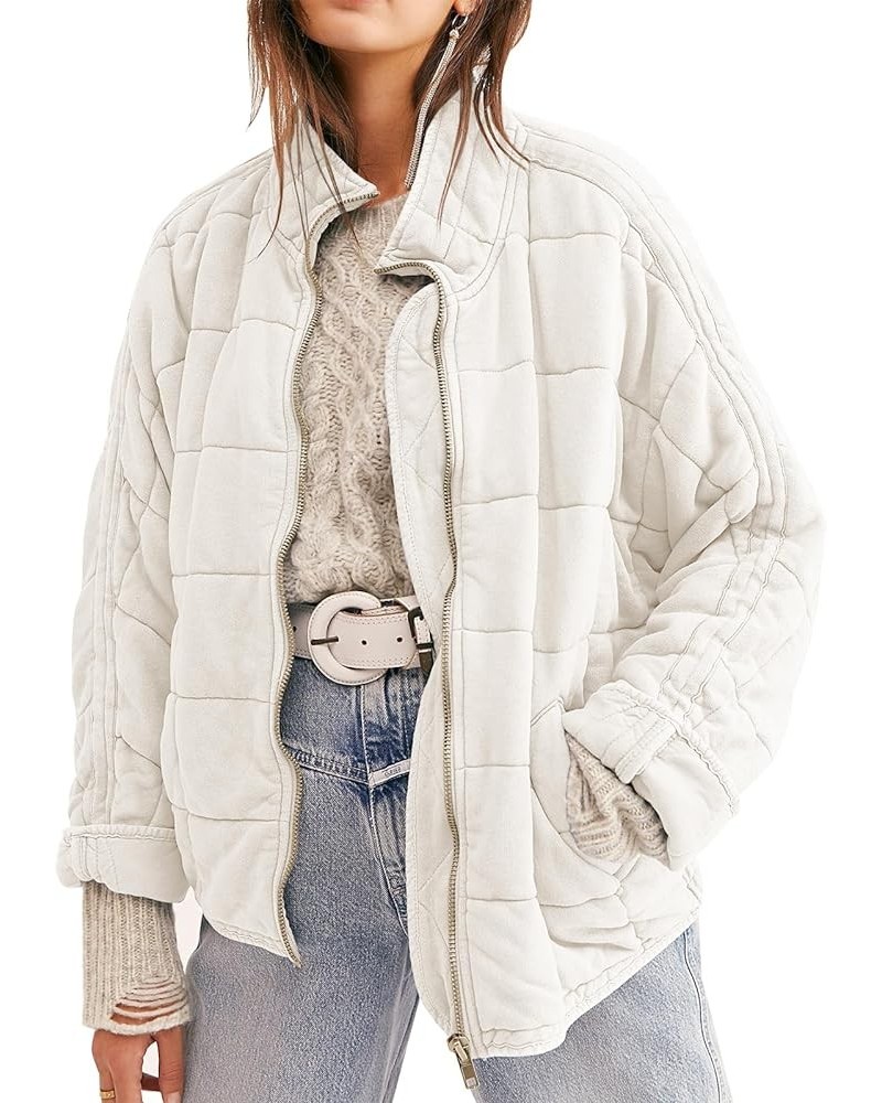 Womens Winter Dolman Long Sleeve Full-zip Quilted Jacket Coat Warm Outerwear Beige $42.89 Jackets