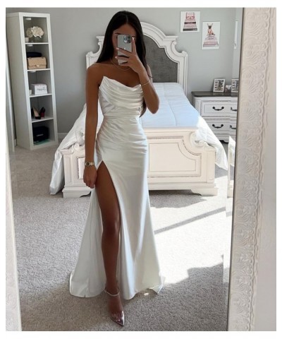 Strapless Satin Bridesmaid Dresses Long for Women Formal Pleated Mermaid Corset Prom Dress with Slit Mint $43.19 Dresses