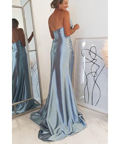 Strapless Satin Bridesmaid Dresses Long for Women Formal Pleated Mermaid Corset Prom Dress with Slit Mint $43.19 Dresses