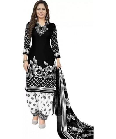 Readymade Blk Punjabi Salwar Suit of Printed Crepe Fabric with Chiffon Dupatta for Women Black -30 $22.20 Suits