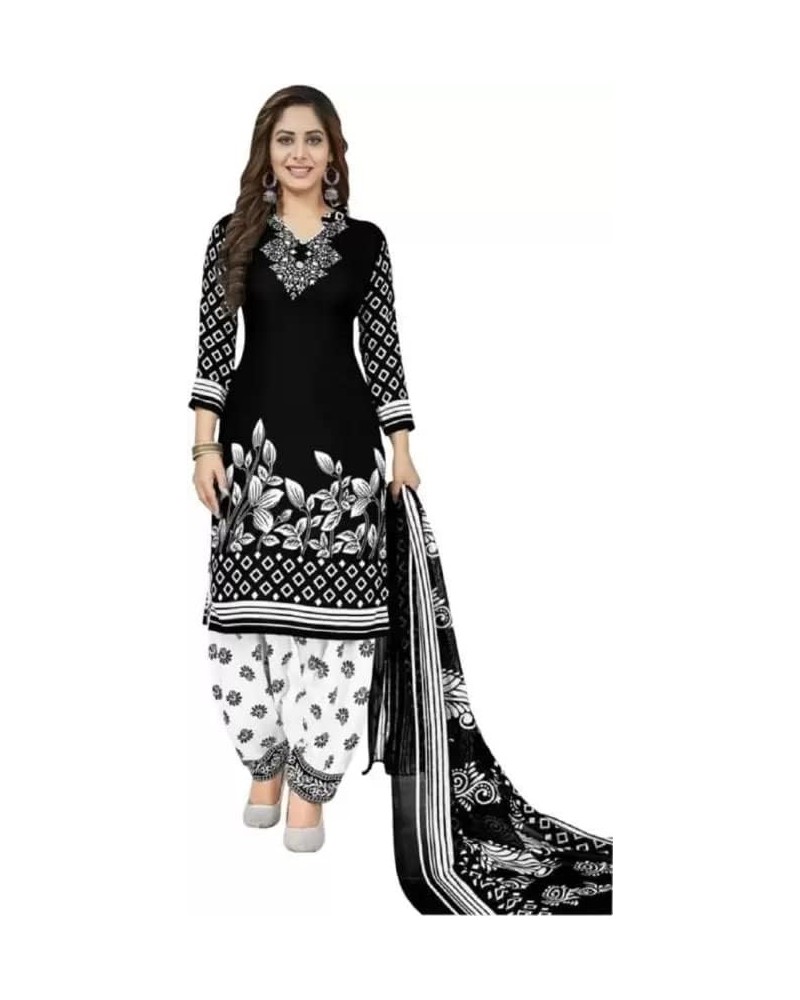 Readymade Blk Punjabi Salwar Suit of Printed Crepe Fabric with Chiffon Dupatta for Women Black -30 $22.20 Suits