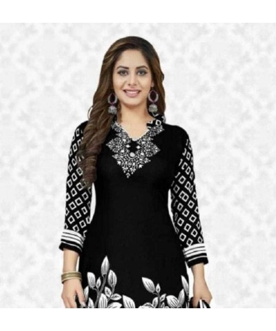 Readymade Blk Punjabi Salwar Suit of Printed Crepe Fabric with Chiffon Dupatta for Women Black -30 $22.20 Suits