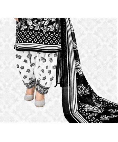 Readymade Blk Punjabi Salwar Suit of Printed Crepe Fabric with Chiffon Dupatta for Women Black -30 $22.20 Suits