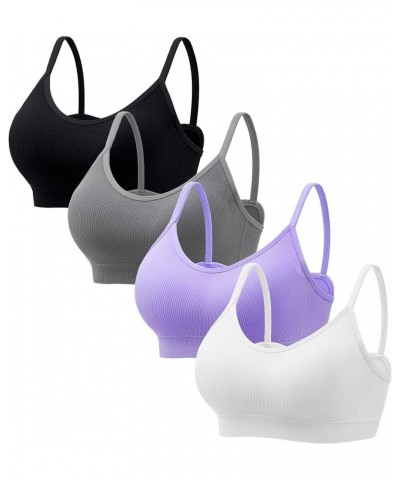 Sports Cami Bras Pack for Women - Basic V-Neck Padded Seamless Bras with No Underwire Black/Grey/White/Purple $7.66 Activewear