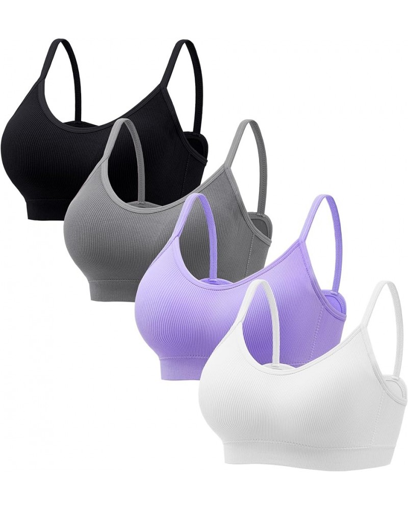 Sports Cami Bras Pack for Women - Basic V-Neck Padded Seamless Bras with No Underwire Black/Grey/White/Purple $7.66 Activewear