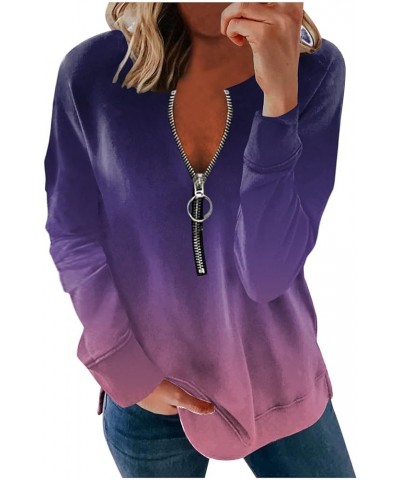 Womens Going out Tops,Women Fashion Long Sleeve Quarter Zip Sweatshirt Half Zipper Casual Loose Pullover Tops Purple-3 $8.10 ...