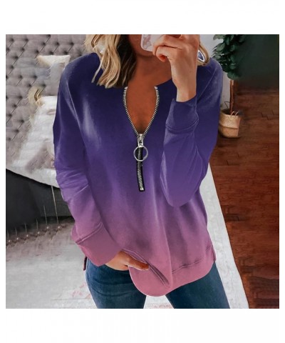 Womens Going out Tops,Women Fashion Long Sleeve Quarter Zip Sweatshirt Half Zipper Casual Loose Pullover Tops Purple-3 $8.10 ...