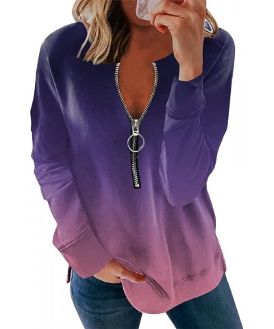 Womens Going out Tops,Women Fashion Long Sleeve Quarter Zip Sweatshirt Half Zipper Casual Loose Pullover Tops Purple-3 $8.10 ...