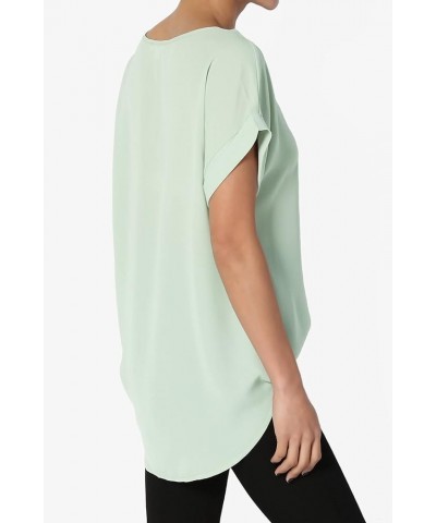 Women's Casual Office Cuffed Dolman Short Sleeve Boat Neck Loose Chiffon Top Dusty Mint $9.24 Tops