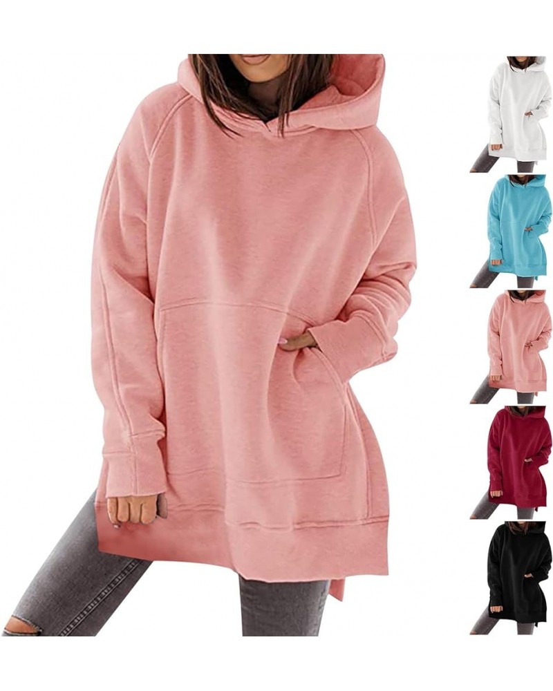 Women's Hooded Sweatshirt Fleece Lined Crewneck Sweatshirts Side Split Hoodies Pullover Fall Loose Fit Long Sleeve Tops A0002...