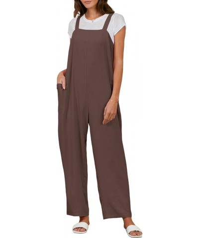 Women's 2024 Overalls Jumpsuit Casual Loose Sleeveless Adjustable Strap Rompers Outfits with Pockets Coffee $17.86 Overalls