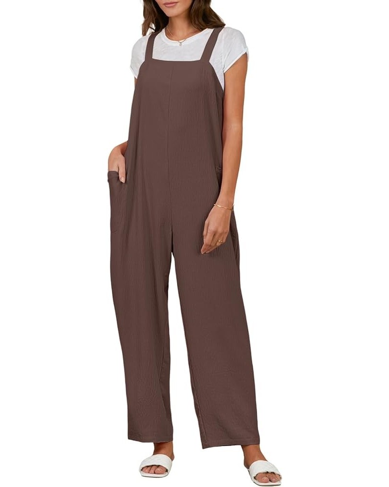 Women's 2024 Overalls Jumpsuit Casual Loose Sleeveless Adjustable Strap Rompers Outfits with Pockets Coffee $17.86 Overalls