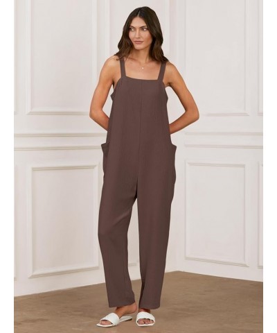 Women's 2024 Overalls Jumpsuit Casual Loose Sleeveless Adjustable Strap Rompers Outfits with Pockets Coffee $17.86 Overalls