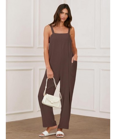 Women's 2024 Overalls Jumpsuit Casual Loose Sleeveless Adjustable Strap Rompers Outfits with Pockets Coffee $17.86 Overalls