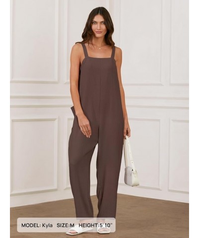 Women's 2024 Overalls Jumpsuit Casual Loose Sleeveless Adjustable Strap Rompers Outfits with Pockets Coffee $17.86 Overalls